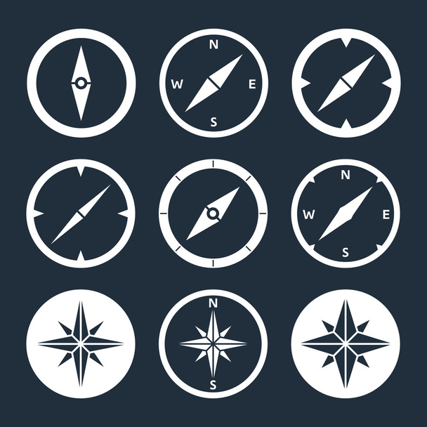 Brújula y Windrose Set de iconos planos
 - Vector, imagen