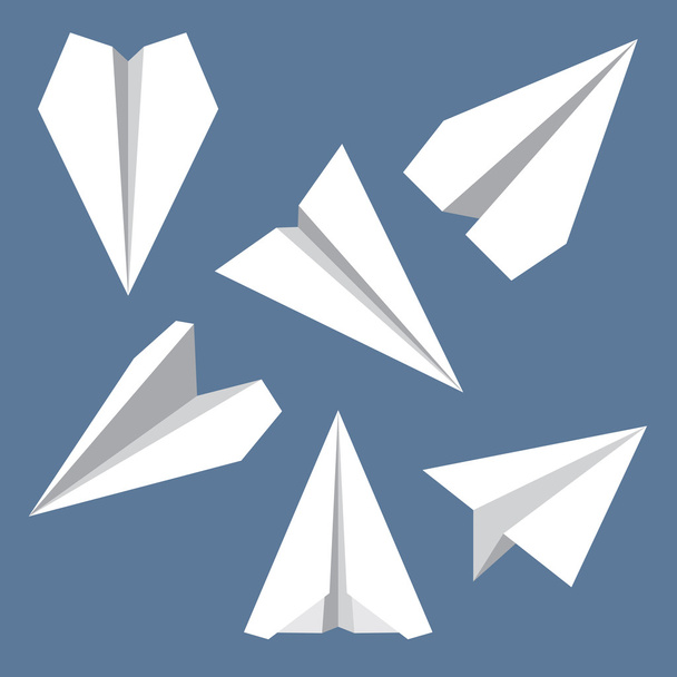 Paper Plane Flat Symbols Set. Paper Origami Airplanes. - Vettoriali, immagini