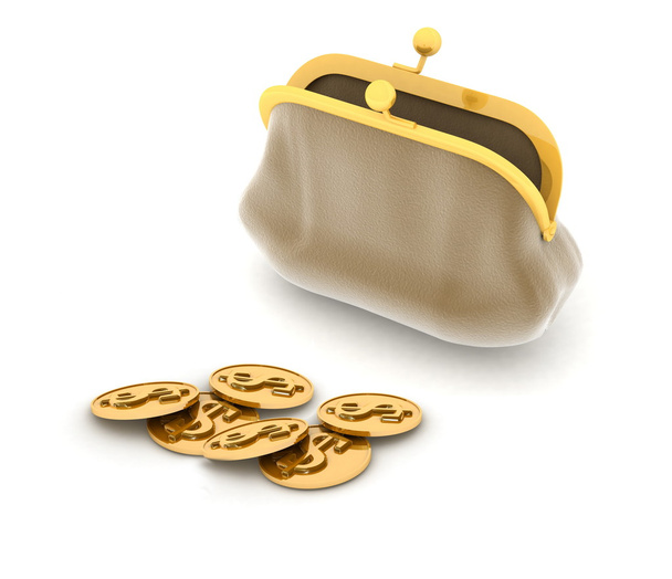 3D an illustration of a purse and money - Zdjęcie, obraz