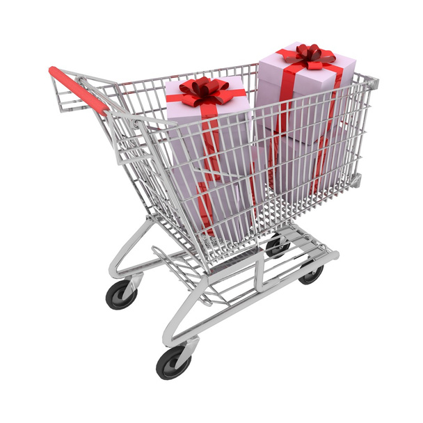 The silvery store cart full of gifts - 写真・画像