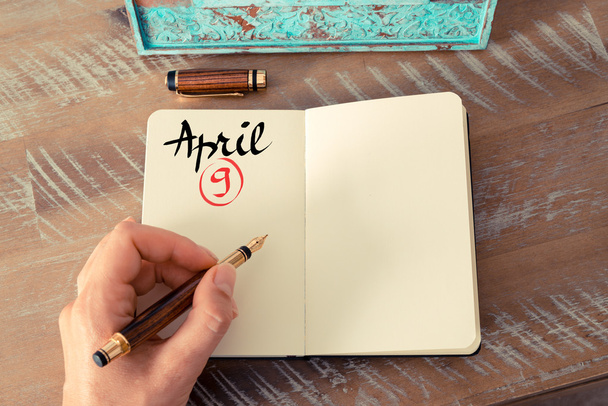 April 9 Calendar Day handwritten on notebook - Photo, Image