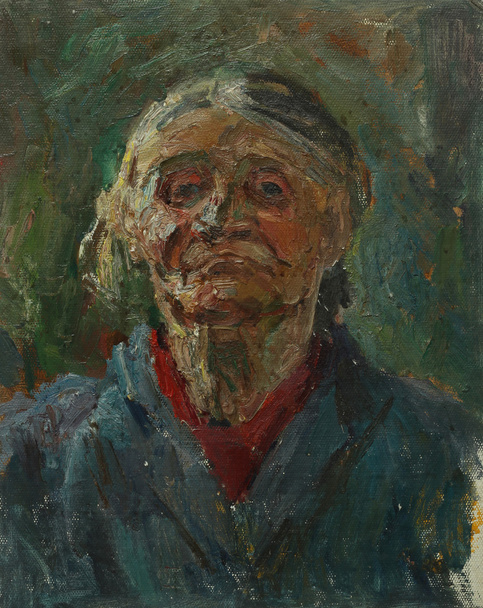Portret olejny z portret starej babci w pastelowych kolorach - Zdjęcie, obraz