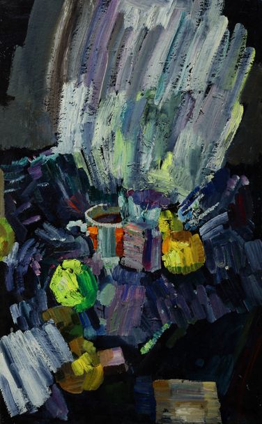Pintura a óleo ainda vida com xícara de café e maçãs em cores brilhantes
 - Foto, Imagem