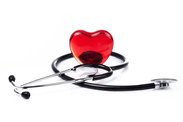 Red heart and a stethoscope. - Foto, Imagen