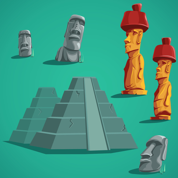 Набір ізольованих елементів каменів, статуй, пірамід
 - Вектор, зображення