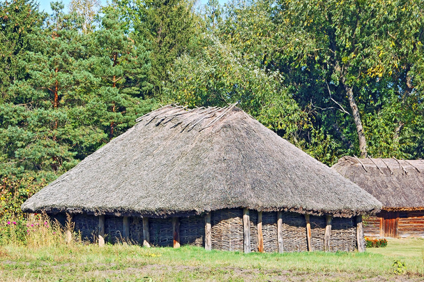 Celeiro antigo com um telhado de palha
 - Foto, Imagem