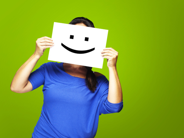 Mulher com emoticon feliz
 - Foto, Imagem