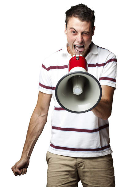 Άνθρωπος φωνάζει με μεγάφωνο - Φωτογραφία, εικόνα