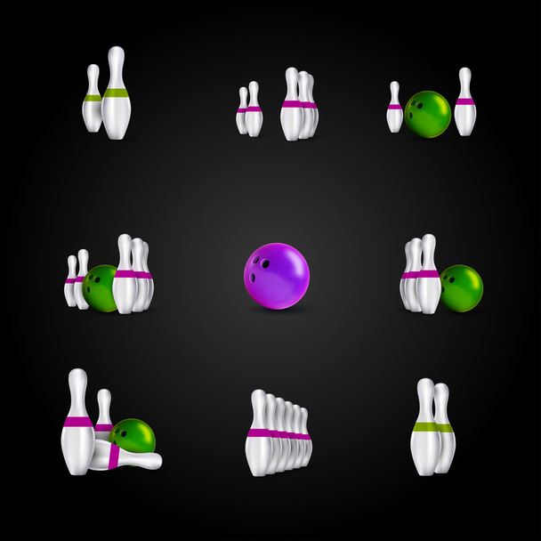  Bowling skittles and bowls as vector design elements. - Vektor, kép