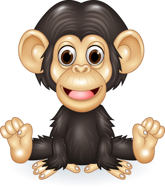 Desenhos animados engraçados bebê chimpanzé sentado isolado no fundo branco
 - Vetor, Imagem
