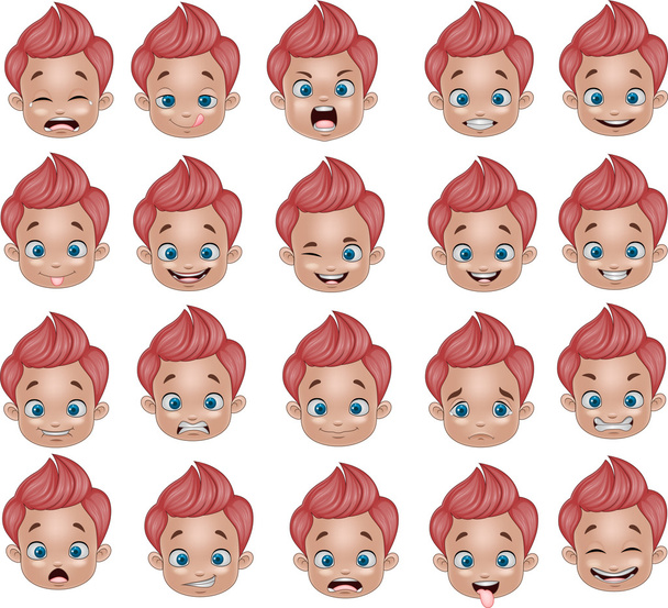 Cartoon funny Little boy various face expressions - Vector, Image