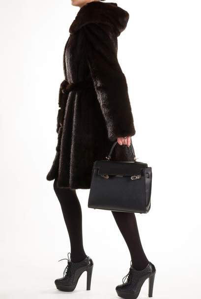 Brown mink furcoat and purse. - Foto, Bild