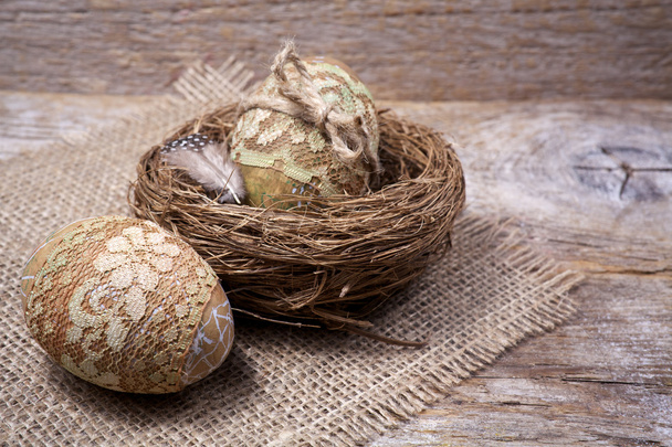 Easter eggs on wooden background - Foto, imagen