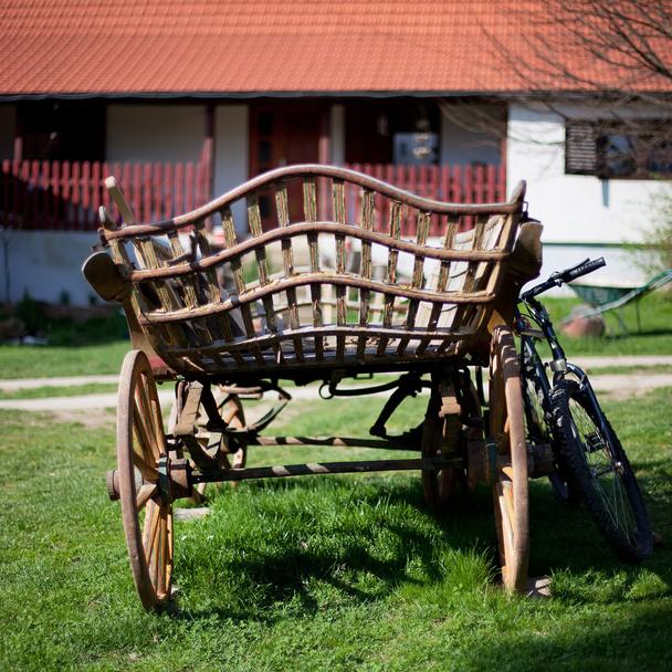 Horse-drawn carriage in retro style, Croatian village - Photo, Image