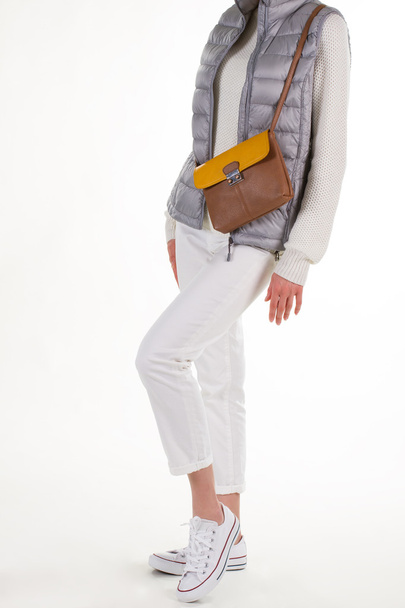 Spring outfit and brown purse. - Photo, Image