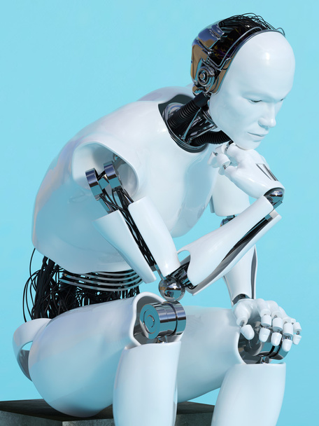 Closeup των ρομπότ άνθρωπος στην σκέψη πόζα. - Φωτογραφία, εικόνα