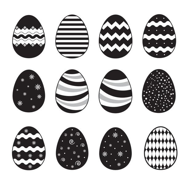 Пасхальные яйца векторные иконки плоский стиль набор на белом фоне
 - Вектор,изображение