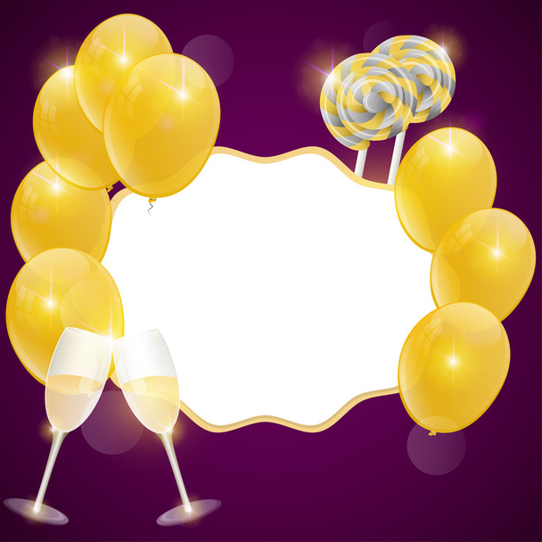 Vector birthday card with champagne glasses. - Vector, Image
