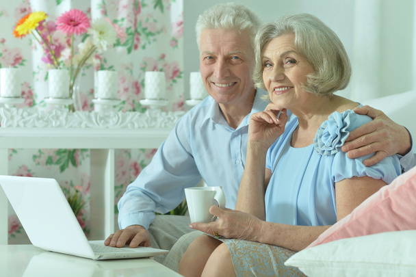 ευτυχισμένο ζευγάρι ηλικιωμένων με φορητό υπολογιστή - Φωτογραφία, εικόνα