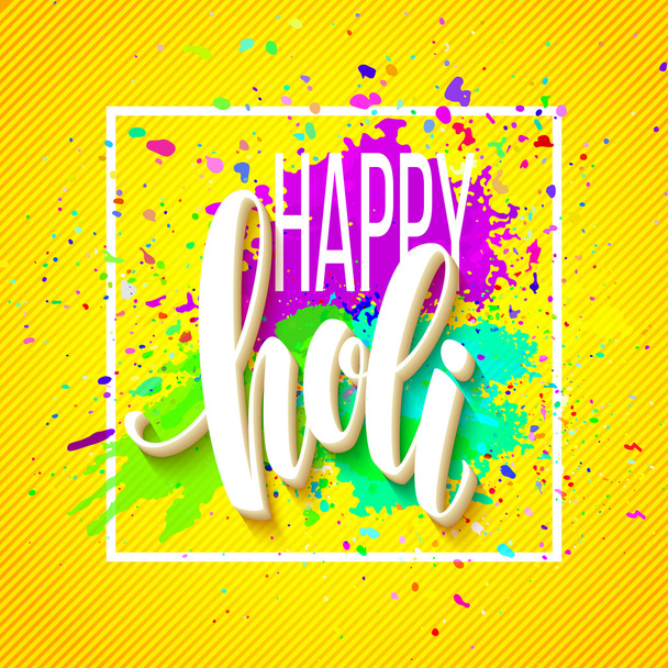 Happy Holi  festival of colors greeting background with  colorful Holi powder paint clouds and sample text. Vector illustration - Vecteur, image