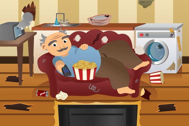 Lazy Sloppy Man Watching Television - Vector, Image
