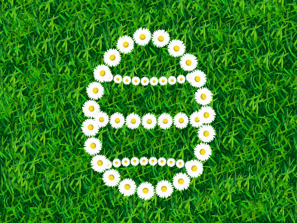 Cadena de margaritas en forma de huevo de Pascua sobre fondo de hierba
 - Vector, imagen