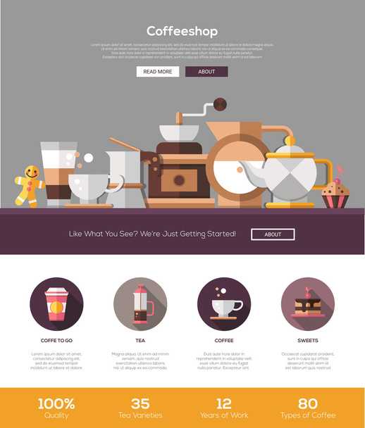 Coffee shop, cafe bakery website template with header and icons - Vettoriali, immagini