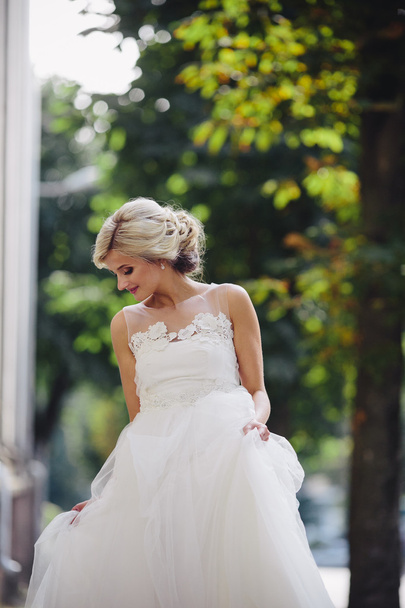 Young beautiful bride posing outdoors - Foto, imagen