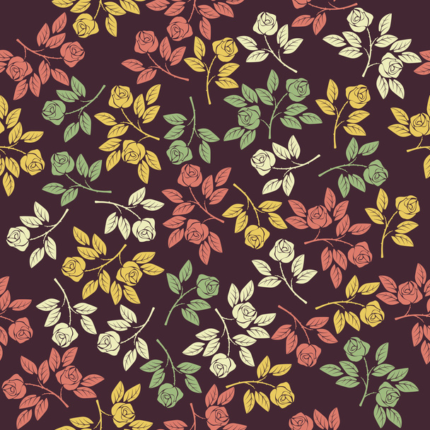 Seamless pattern with colorful roses and leaves - Vector, Imagen