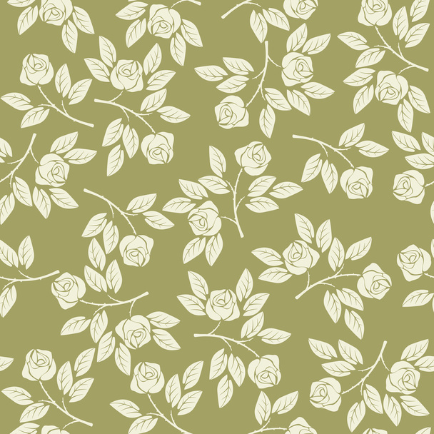 Seamless pattern with roses and leaves on green background - ベクター画像