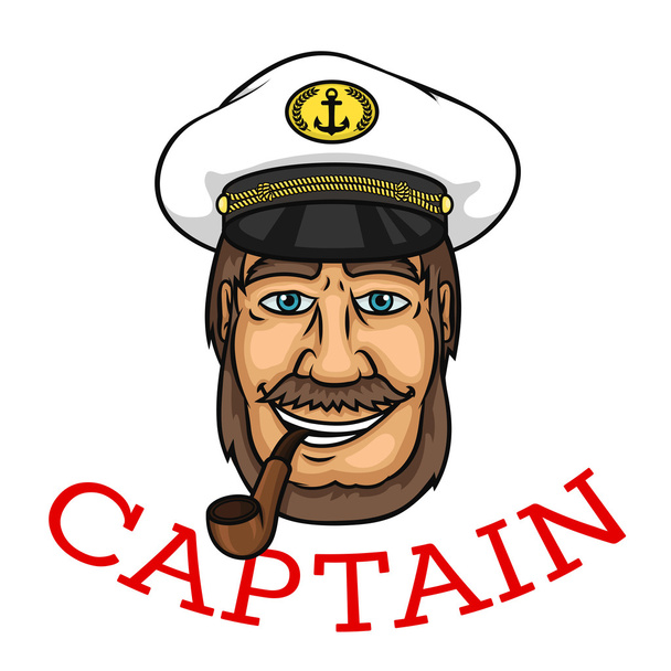 Bearded captain with pipe and white cap - Vektör, Görsel