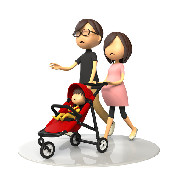 Pais andando com bebê buggy
 - Foto, Imagem