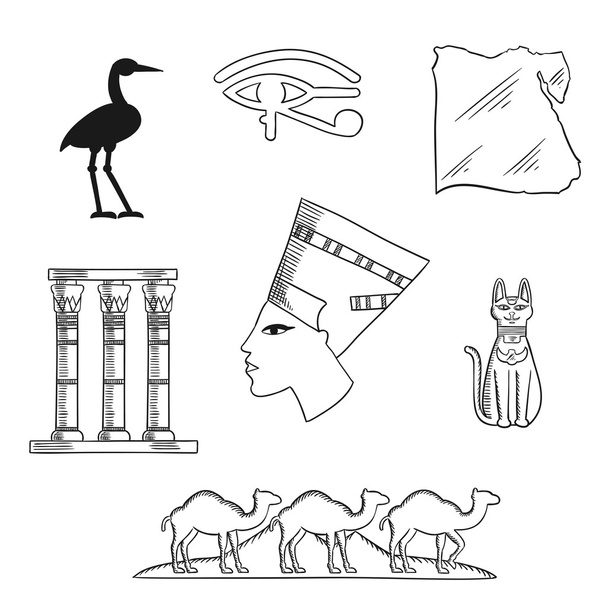 Иконы путешествий и культуры Древнего Египта
 - Вектор,изображение