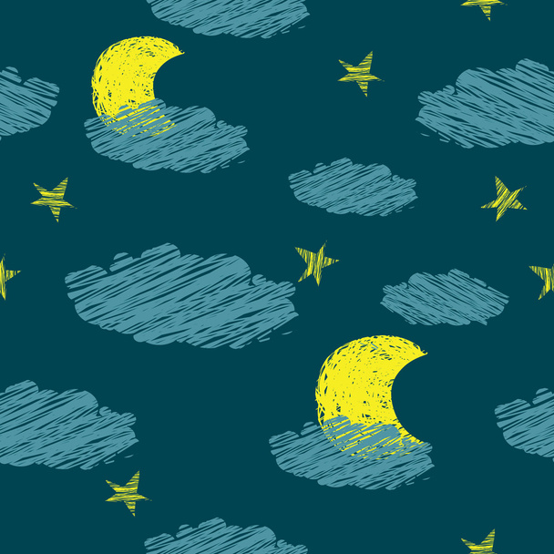 Seamless pattern of the night sky the stars the moon - Вектор,изображение