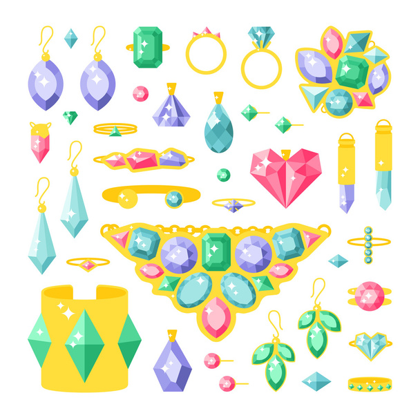 Set of cartoon jewelry accessories items vector illustration. - Vector, Image