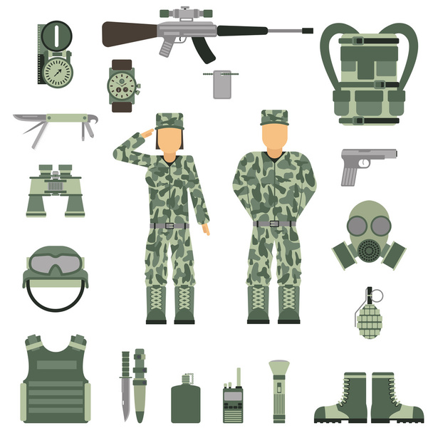 Vojenské symboly, konstrukce se zbraní a uniformní. Vektorové. - Vektor, obrázek