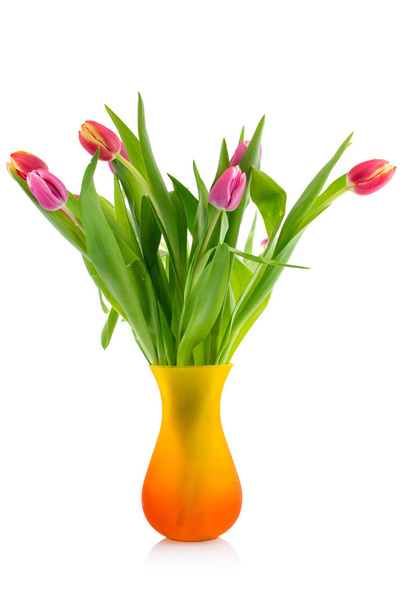  Tulips bouquet  in glass vase - Foto, Imagen