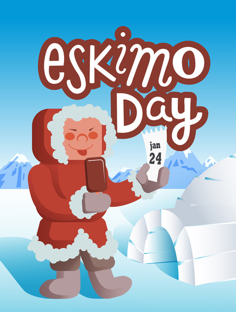 personnage de dessin animé eskimos avec de la crème glacée dans sa main avec de la glace ho
 - Vecteur, image