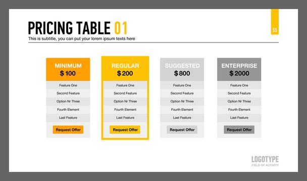 Слайд презентації таблиці ціноутворення
 - Вектор, зображення