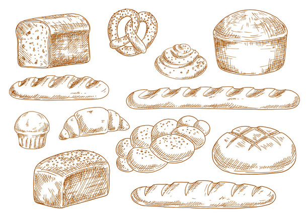 Bread and bakery sketch icons - Vektor, kép