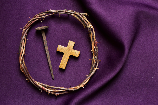 christian cross, nail and the crown of thorns of Jesus Christ - Photo, Image