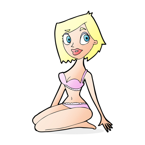 cartoon pretty woman in underwear - Vector, Image