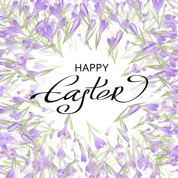 Vector card for Easter. Floral frame with crocuses - Vetor, Imagem