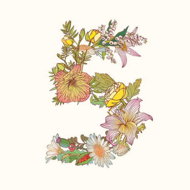 Floral numeral figure 5 - Vektori, kuva