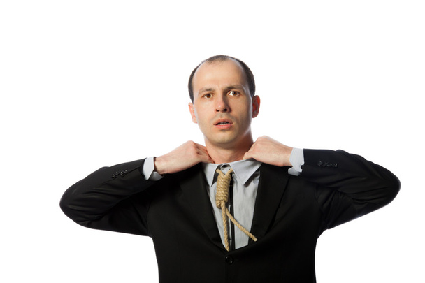 Бізнесмен з шикарною краваткою задихається і намагається звільнити його
 - Фото, зображення