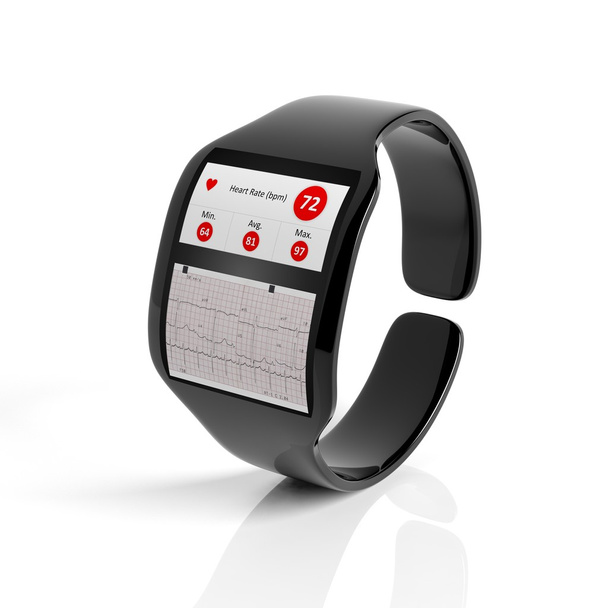 Smartwatch com aplicativo cardio na tela, isolado no fundo branco
. - Foto, Imagem