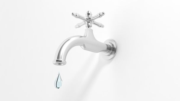 3D leaky water tap, isolated on white background. - Foto, imagen