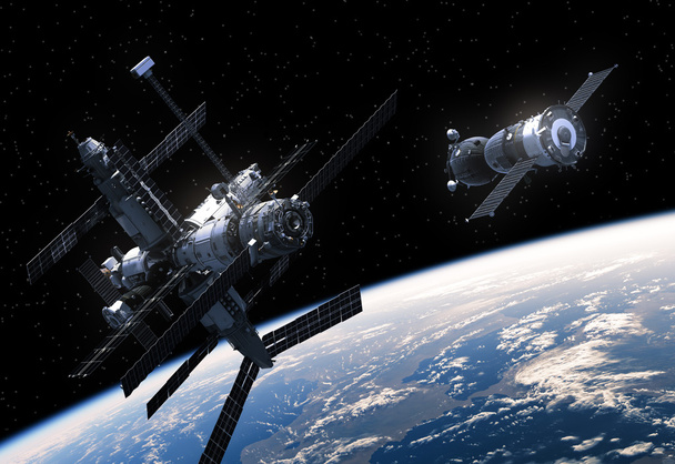 ruimtestation en ruimtevaartuigen - Foto, afbeelding