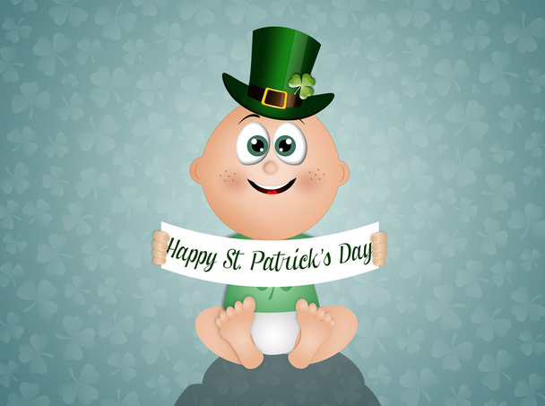 Bébé drôle avec chapeau vert pour St. Patrick
 - Photo, image