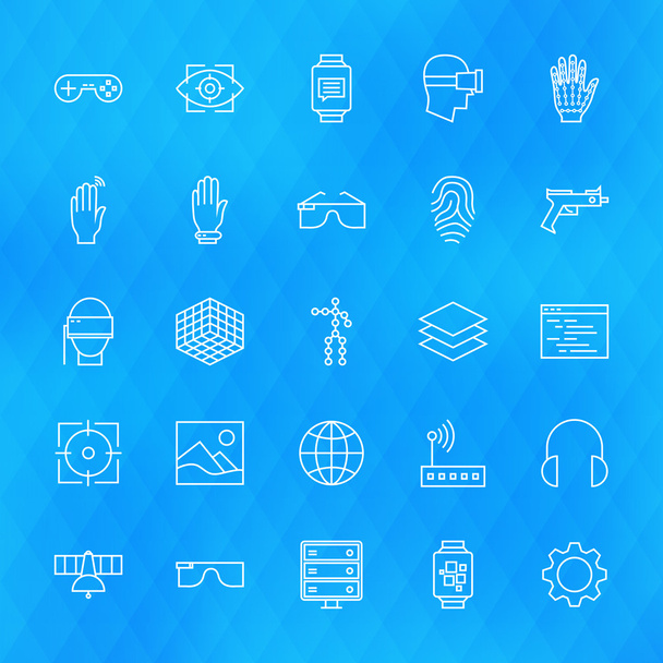 Virtual Reality Line Icons Set over Polygonal Background - Vector, Image